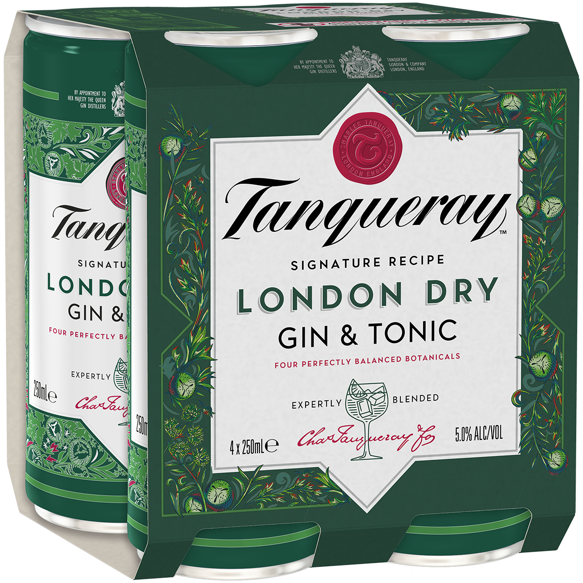 Tanqueray London Dry Gin & Tonic 5% 4x250ml Cans