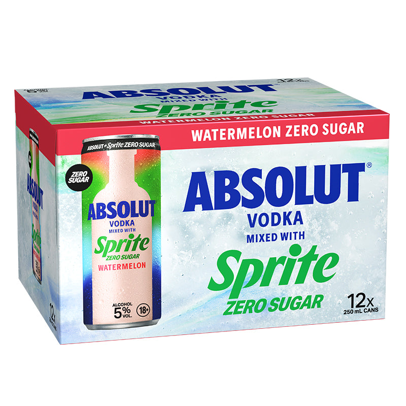 Absolut Vodka Mixed With Sprite Zero Watermelon 5% 12x 250ml cans