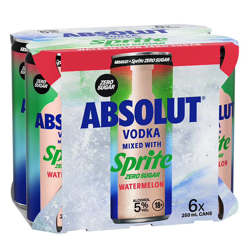 Absolut Vodka Mixed With Sprite Zero Watermelon 5% 6x 250ml cans