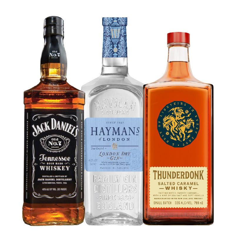 JD’s Original, Honey, Apple Fire, Jägermeister, Haymans Gin, Thunderdonk Range All 700ml Two For $95