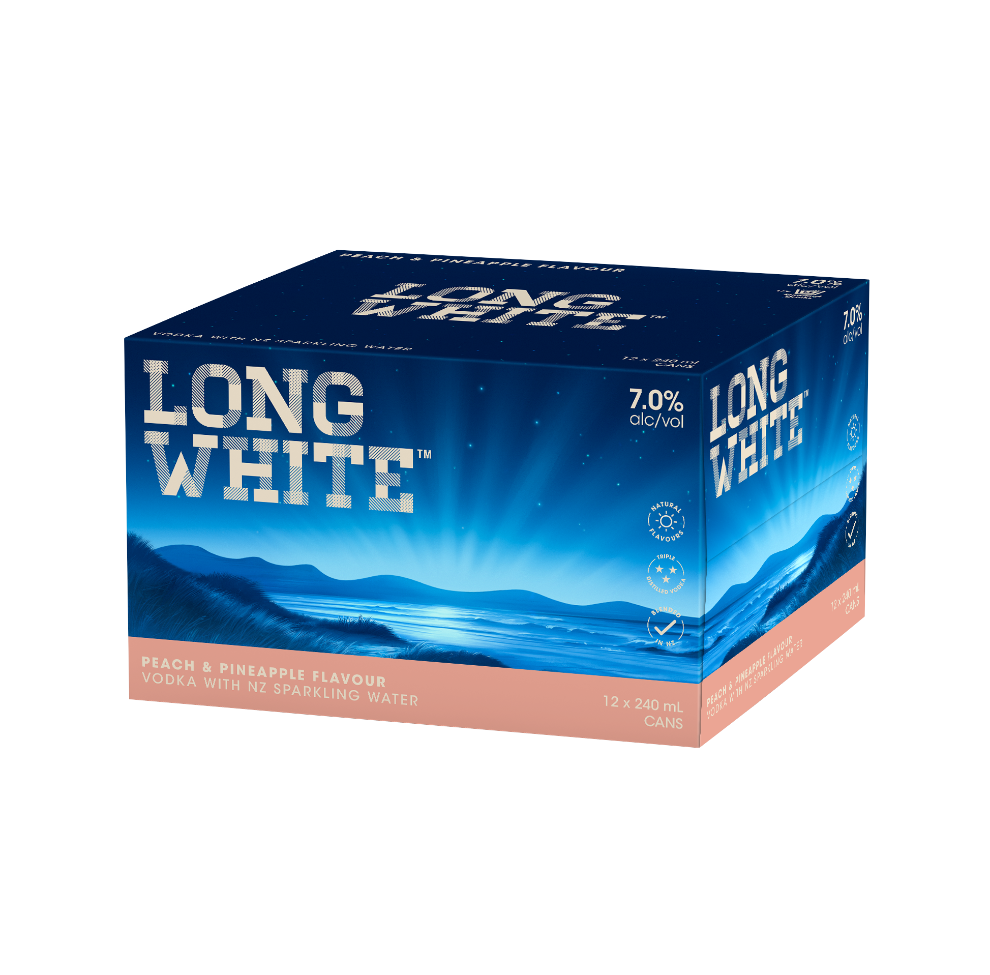 Long White Peach & Pineapple 7 12x240mL Thirsty Liquor