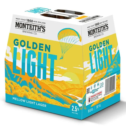 Monteith's Batch Brewed Golden Light Bottles 12x330ml