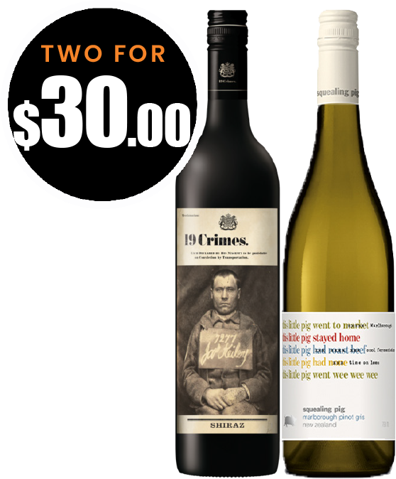 19 Crimes & Squealing Pig any 2 For $30.00