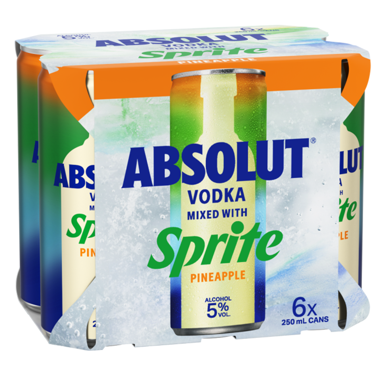 Absolut Vodka Mixed With Sprite Pineapple 5% 6x 250ml cans