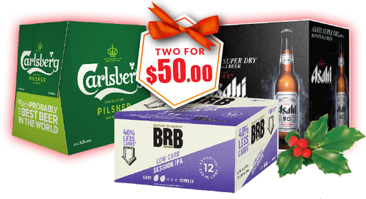 Asahi Bottles, Carlsberg Bottles & BRB Cans all 12pks any 2 For $50.00