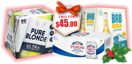 Pure Blonde 12pk btls, BRB Ultra 12pk btls, Peroni 10pk cans any 2 For $45.00